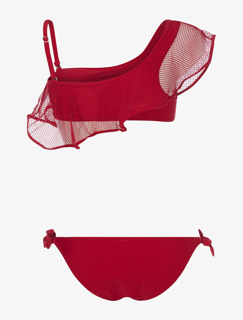 Bikini met ruches en net - bordeaux - Image 2