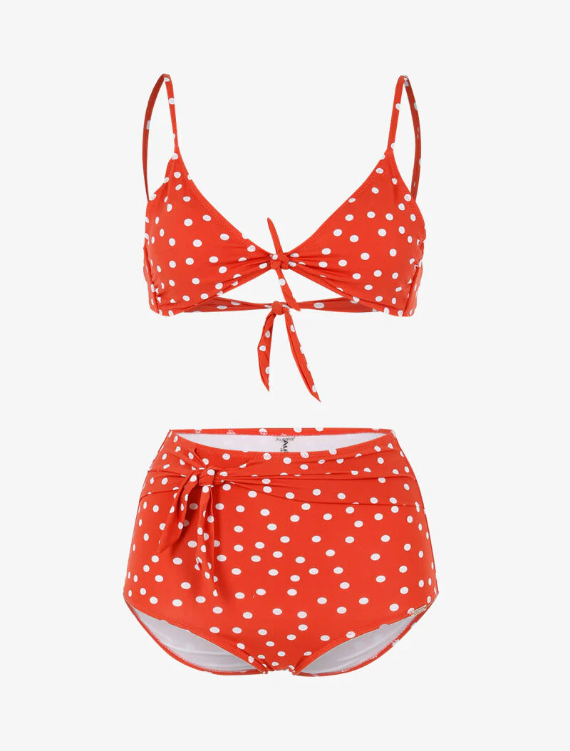 Bikini met stippenprint - baksteen