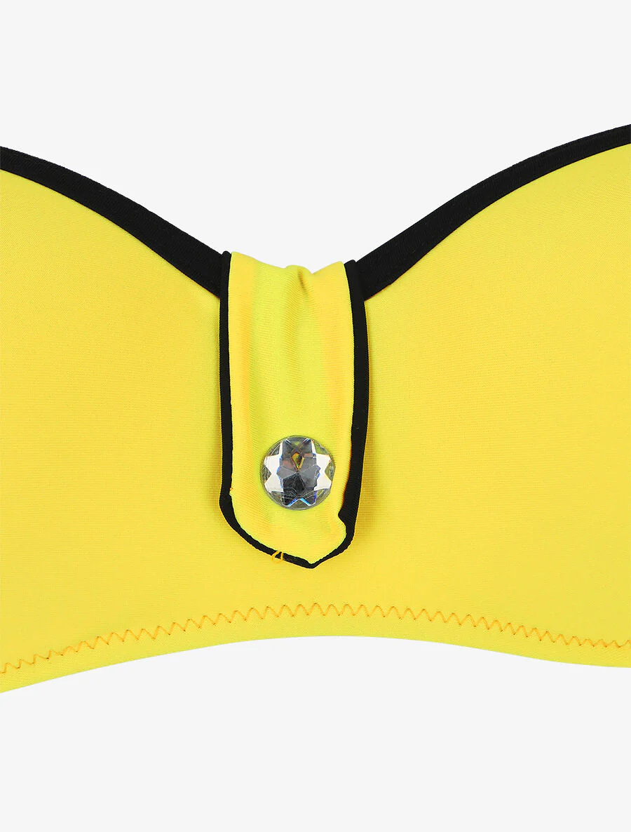 Bikini met strassdetail en scrunchie - Citroengeel - Image 3