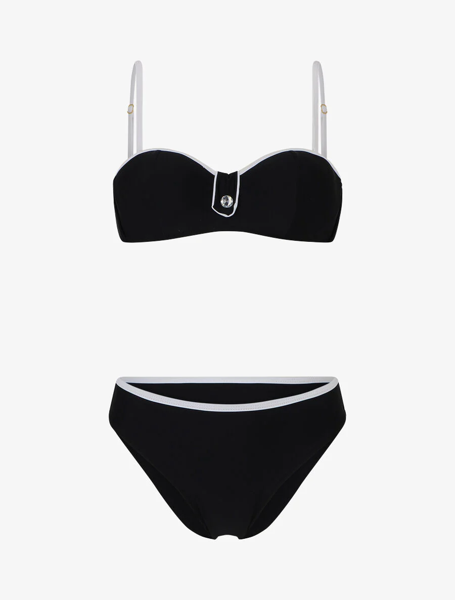 Bikini met strassdetail en scrunchie - Zwart