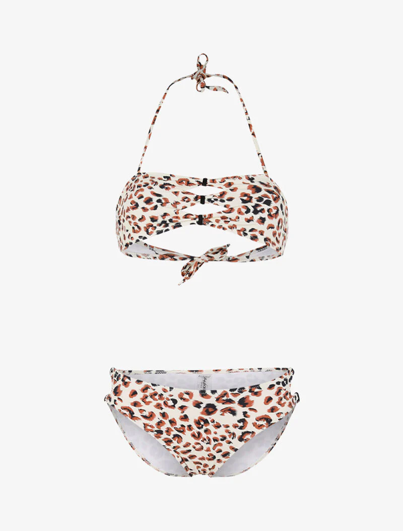 Leopardprint cut-out bikini - camel