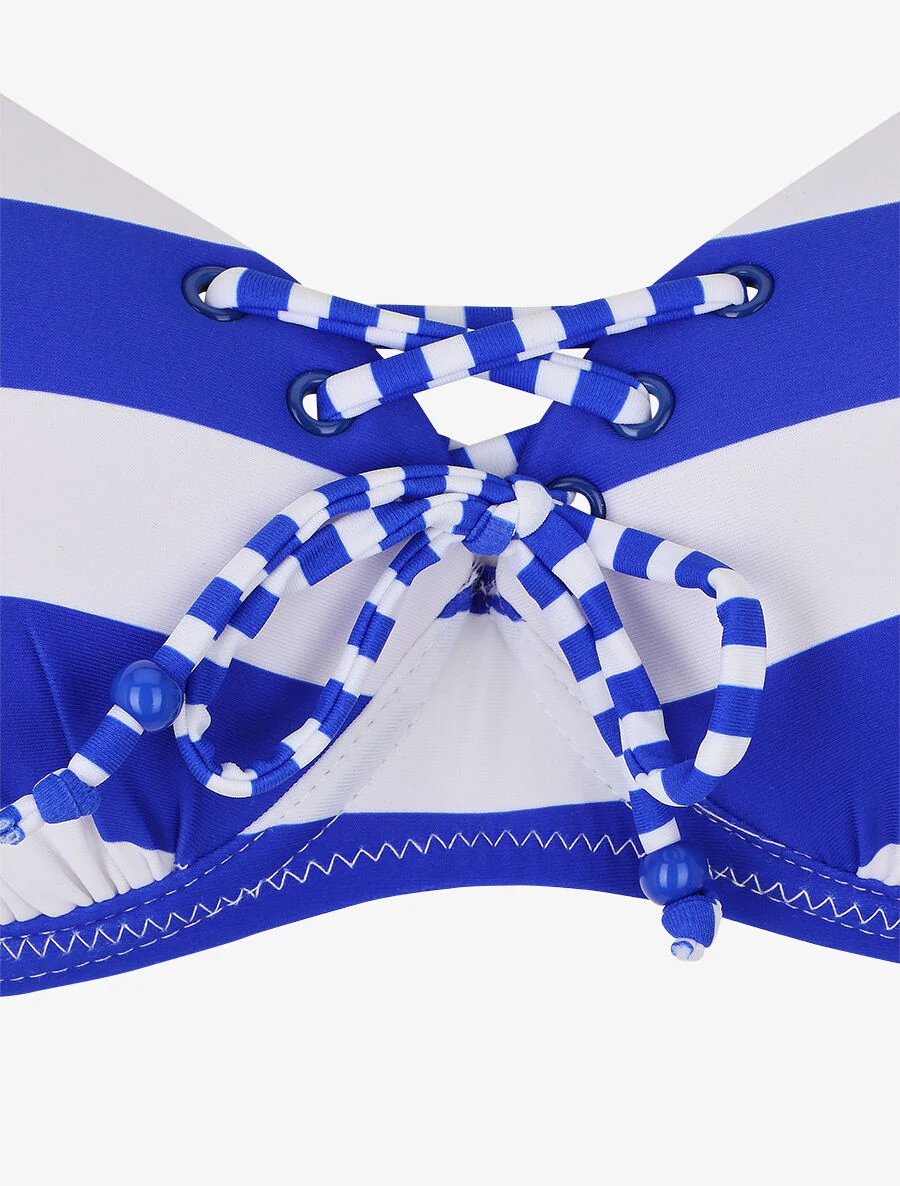 Gestreepte print strikbikini - Elektrisch blauw - Image 3