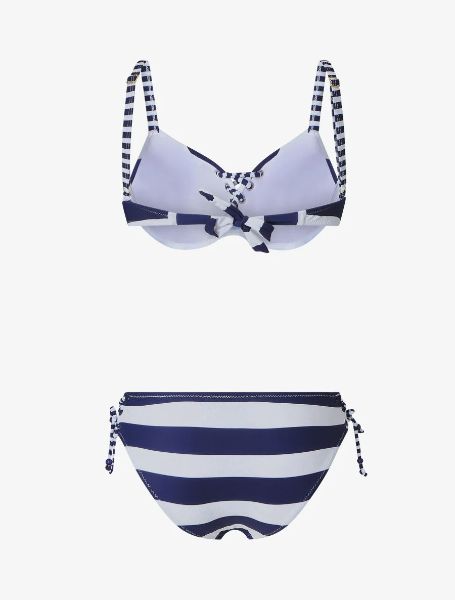 Gestreepte print strikbikini - Marineblauw - Image 2