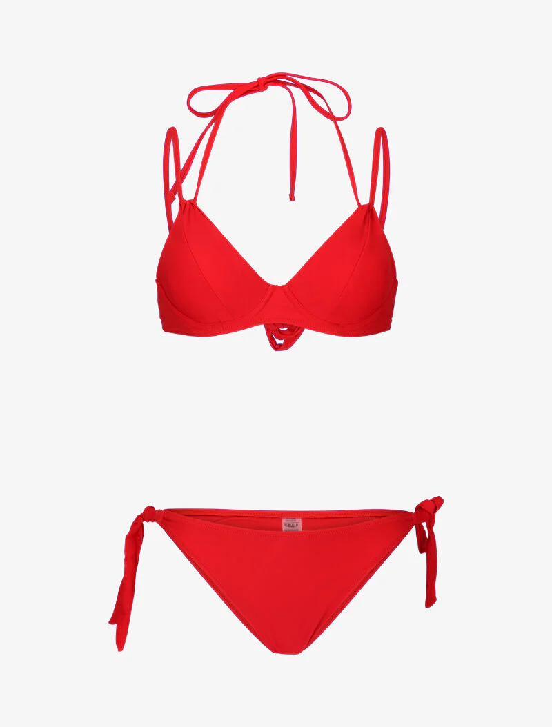 Insluitende bikini met striksluiting - rood