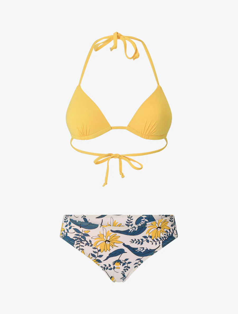 Ongelijk bloemenbikini - Geel