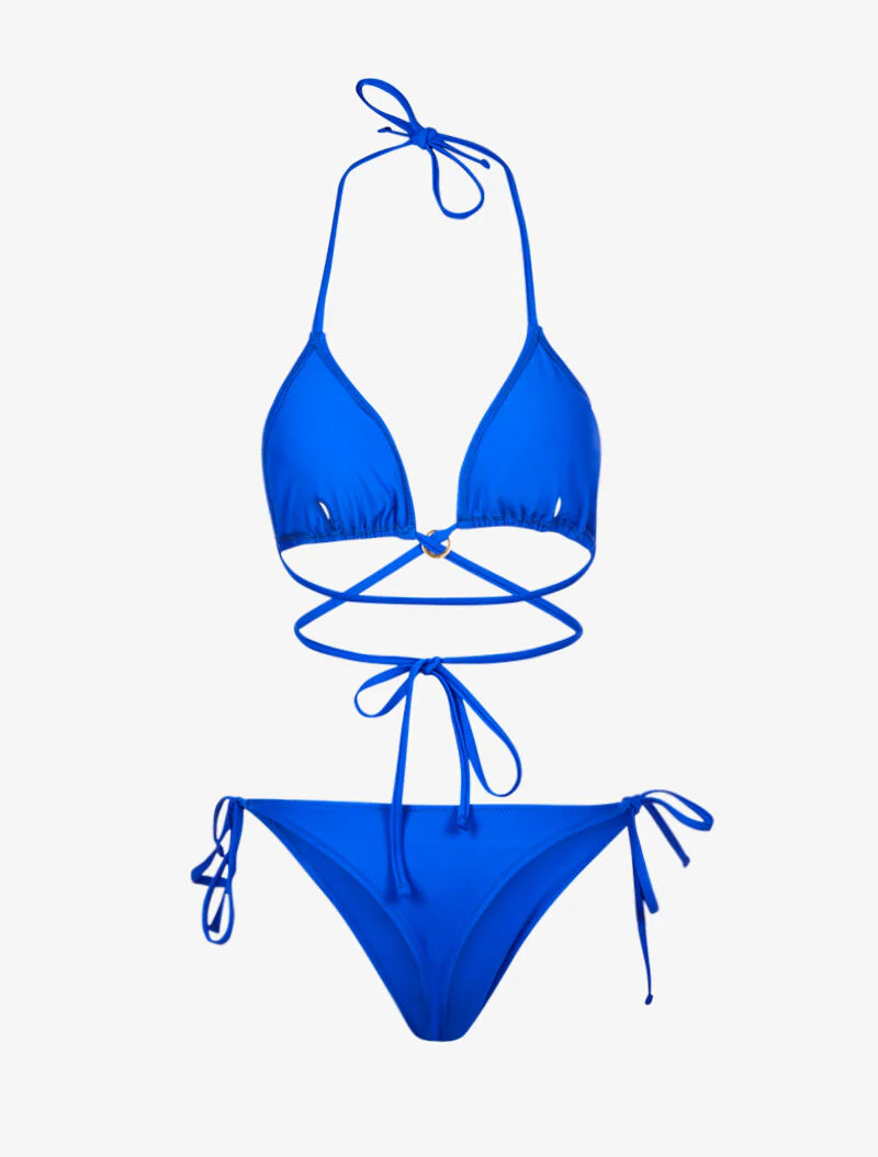 Satijnen bikini met striksluiting - elektrisch blauw - Image 2