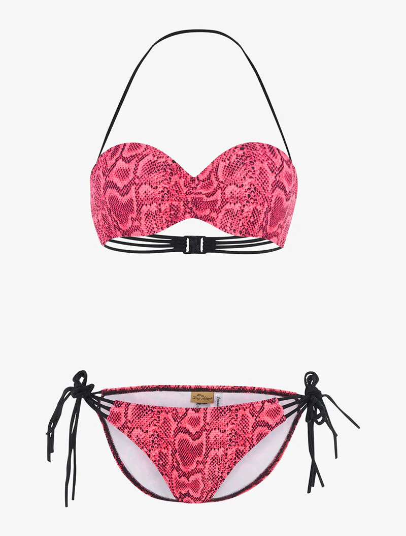 Pythonprint bikini met strikjes - fluorescerend roze