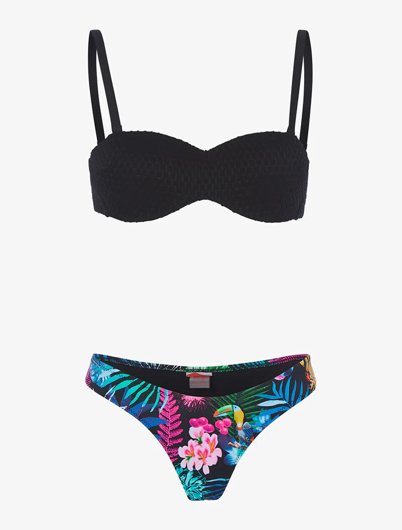 Tropische stringbikini - zwart
