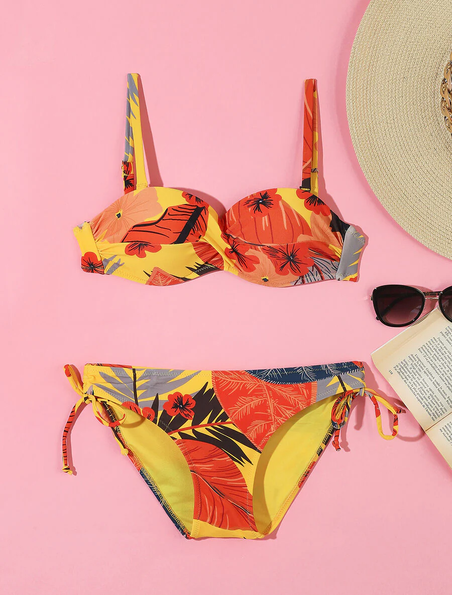 Tropische gedraaide bikini - Geel