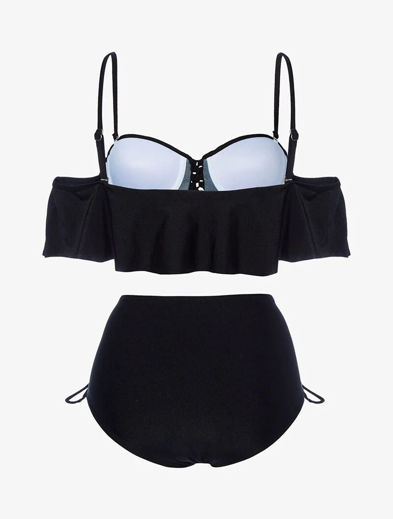 Ruches bikini en hoge taille - zwart - Image 2