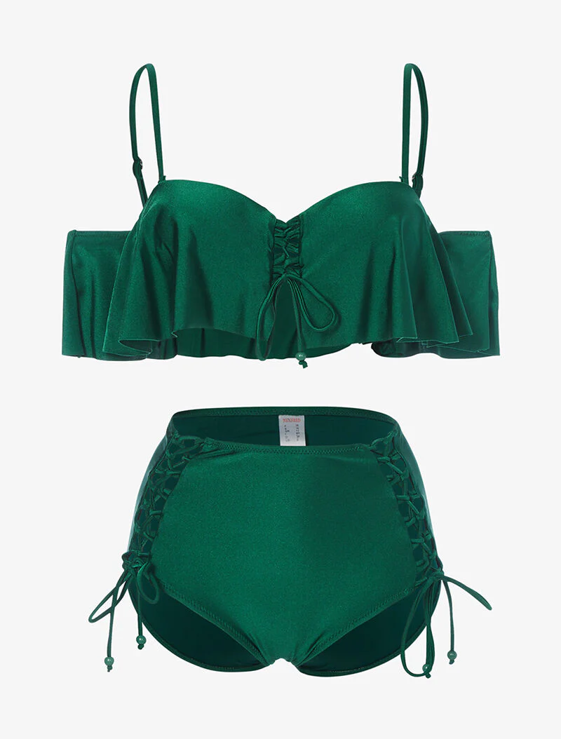 Ruches bikini en hoge taille - groen