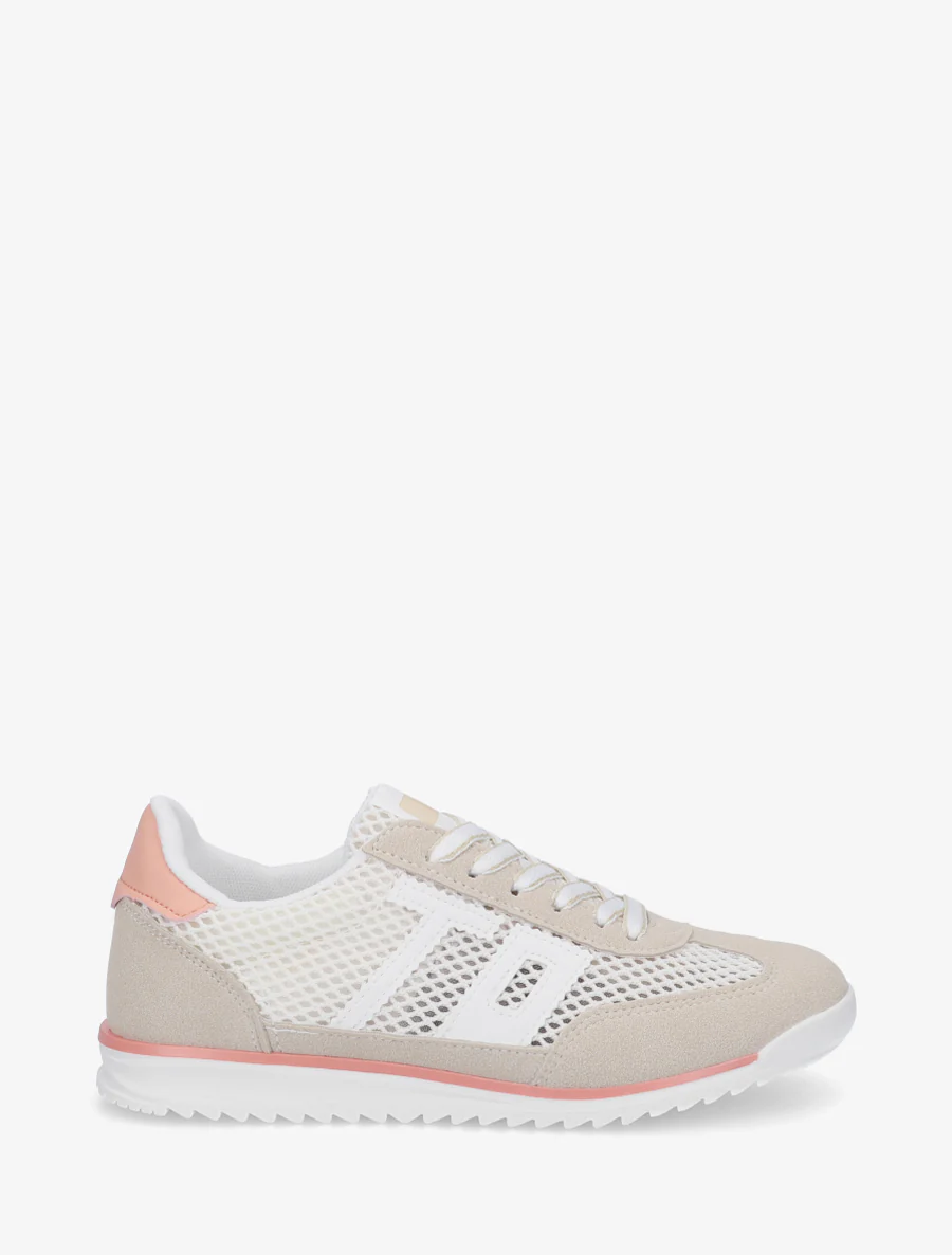 Bimateriaal sneakers met flockprint - Beige