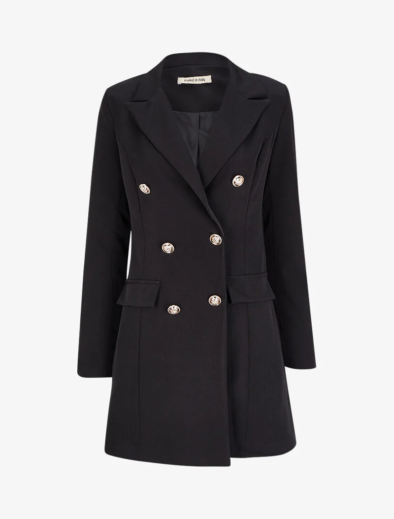 Extra lange blazer in officiersstijl - Zwart