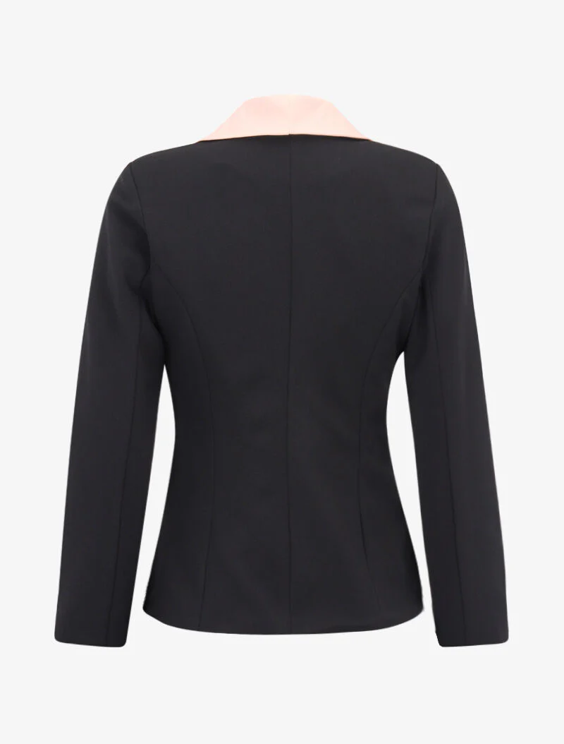Blazer met contrasterende kraag en zakken - zwart/roze - Image 2