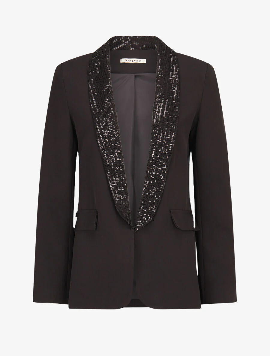 Blazer met paillettenkraag - zwart