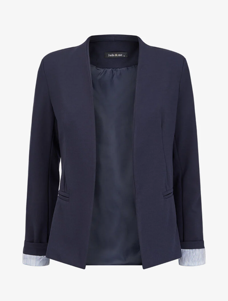 Blazer met gestreepte reversprint - Marineblauw