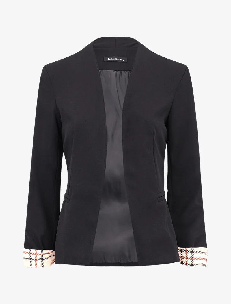Blazer met tartan-print revers - zwart