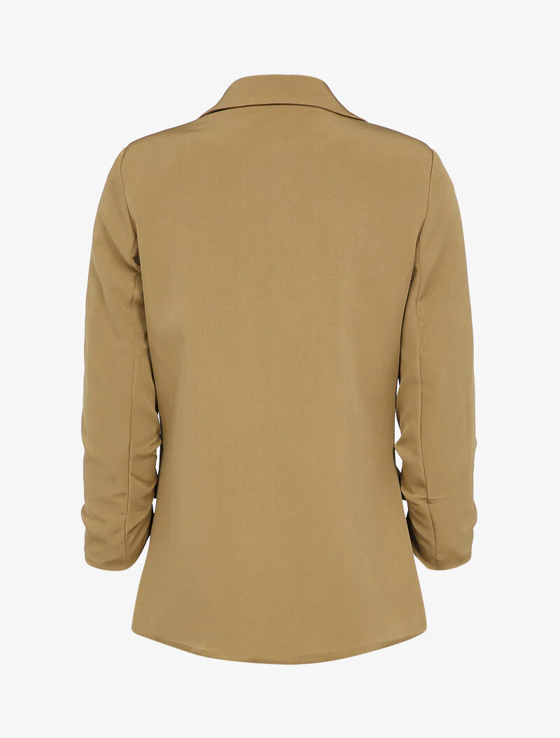Vloeiende blazer met geplooide 3/4 mouwen - Camel - Image 2