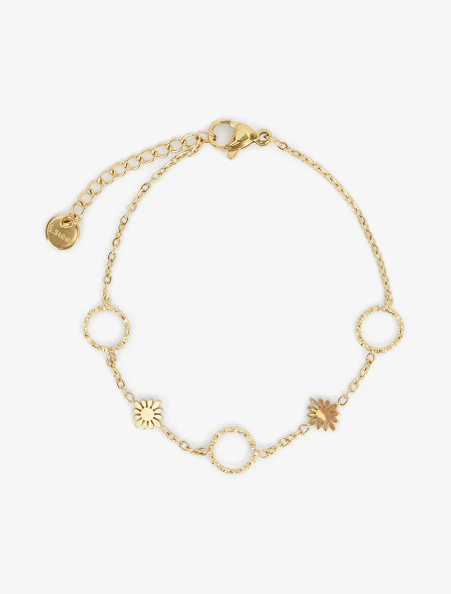 Bloemen- en cirkelarmband - Goud - Image 2