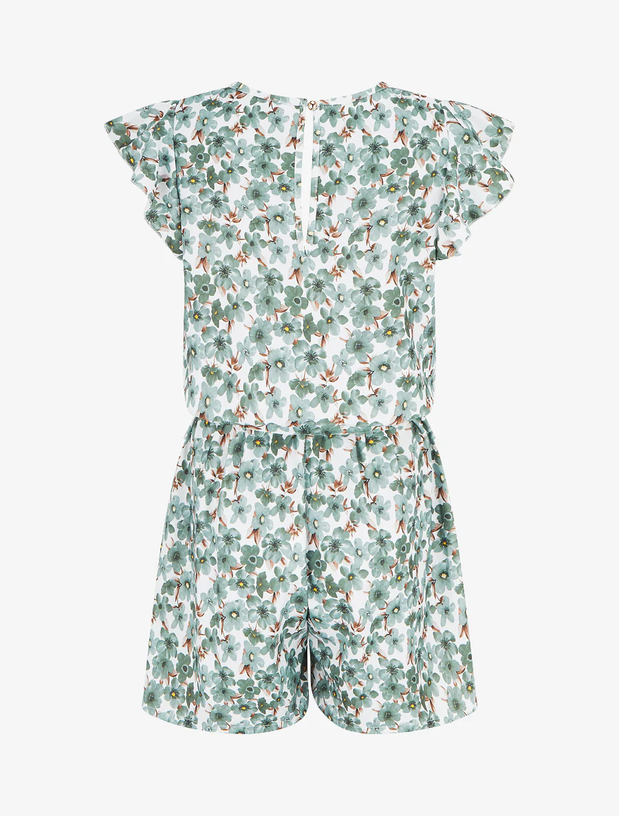 Bloemen jumpsuit met korte volantmouwen - Kaki - Image 2