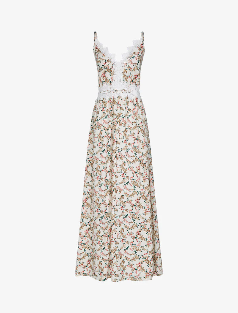 Bloemenjurk met haakdetails - beige