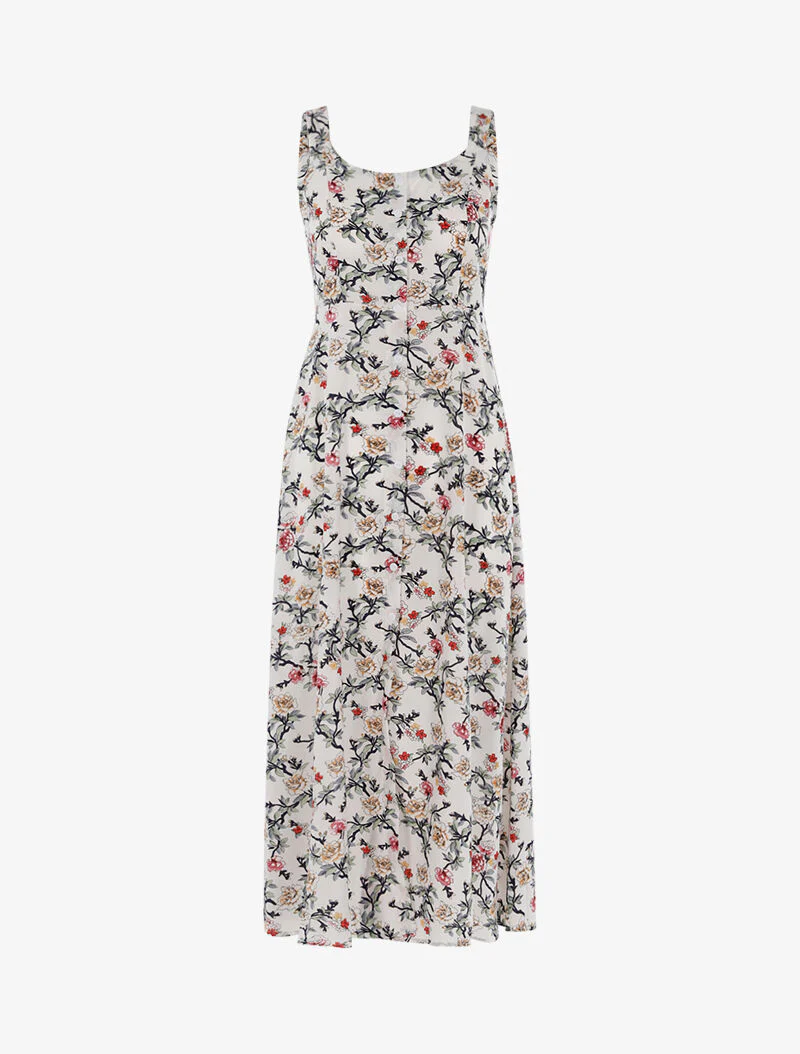 Bloemenjurk met open rug - ecru - ecru