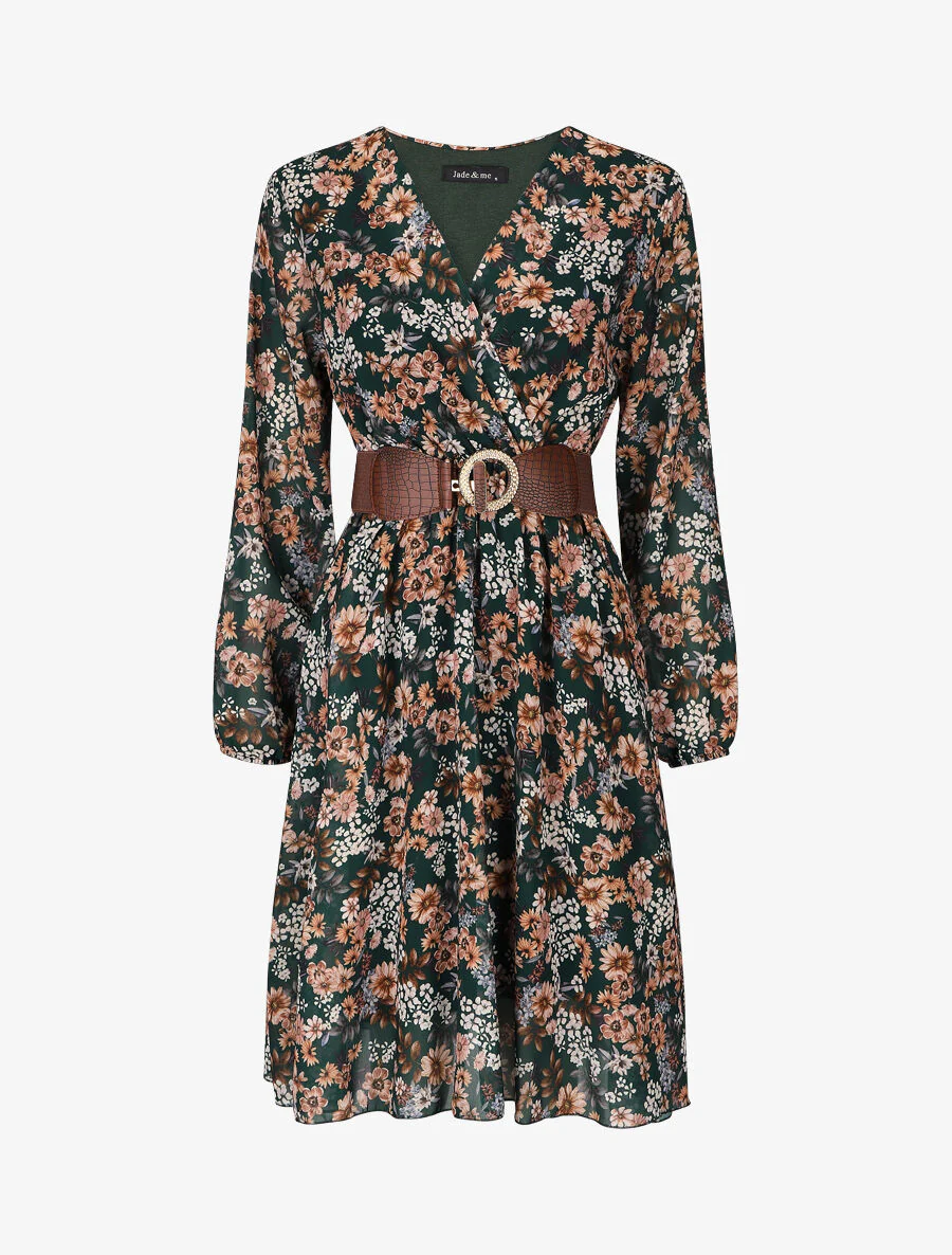 Bloemenjurk met wikkelhals - groen