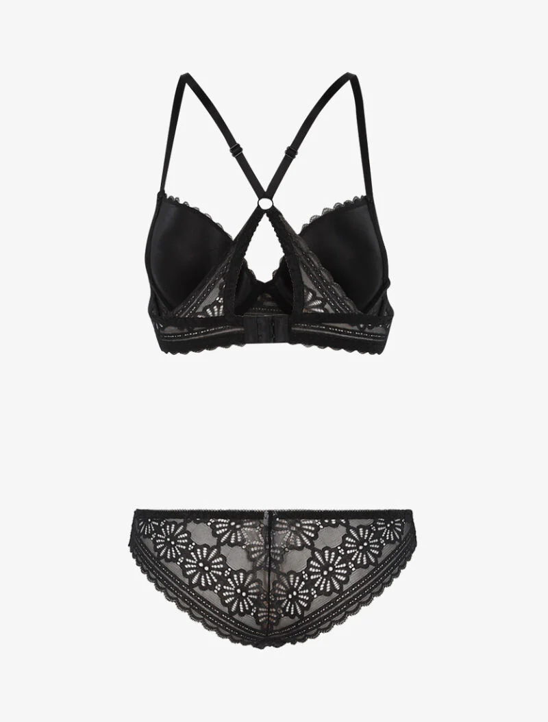 Bloemen kanten set met racerback en string - zwart - Image 2