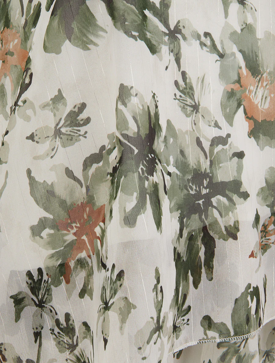 Bloemenprint caraco met glinsterende strepen - Kaki - Image 3