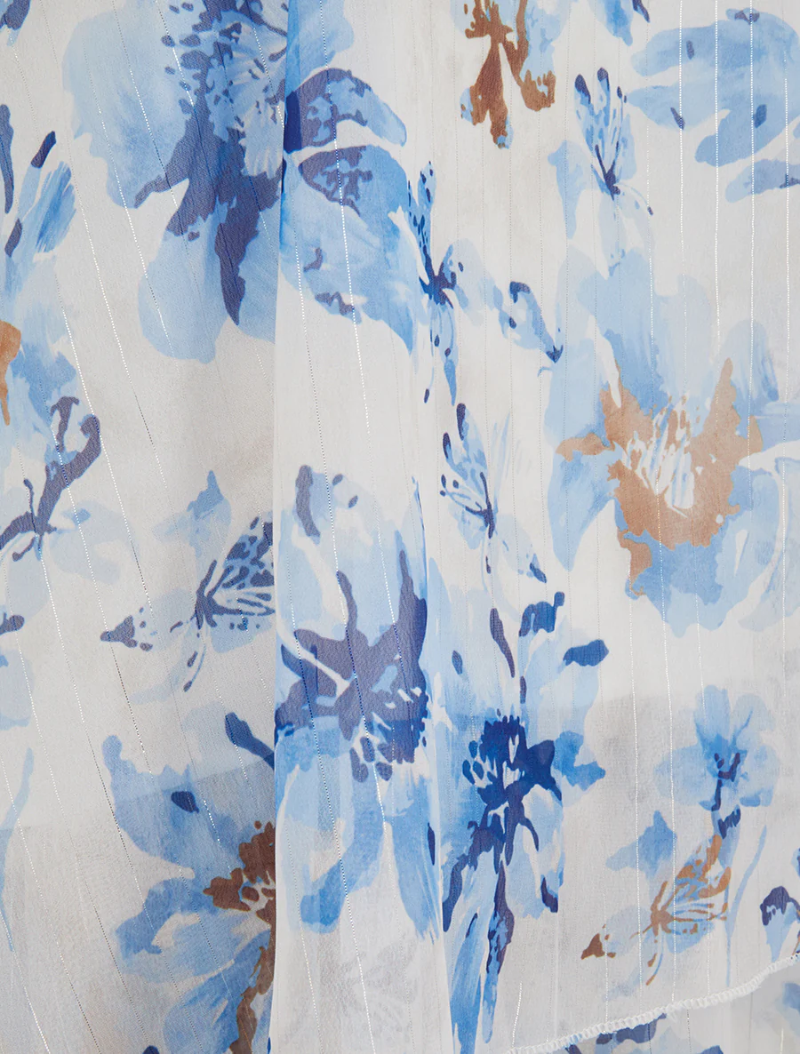 Bloemenprint caraco met glinsterende strepen - Lichtblauw - Image 3
