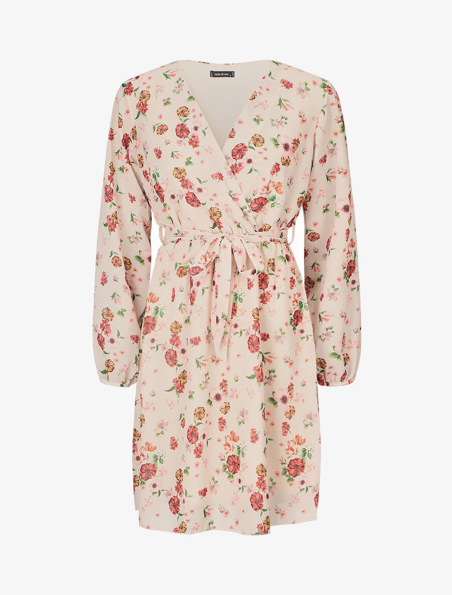Bloemenprint hartvormige jurk - beige