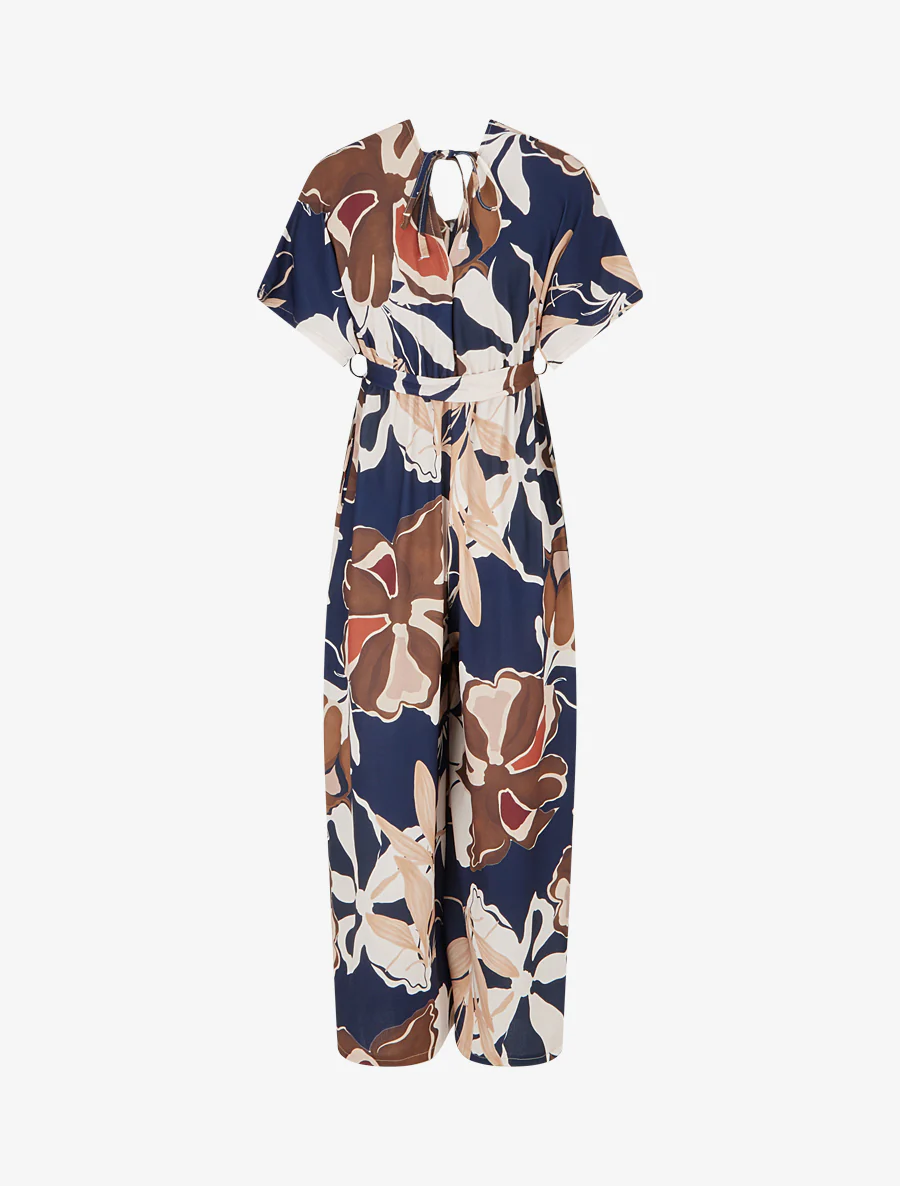 Bloemenprint jumpsuit met elastische tailleband - Marine - Image 2