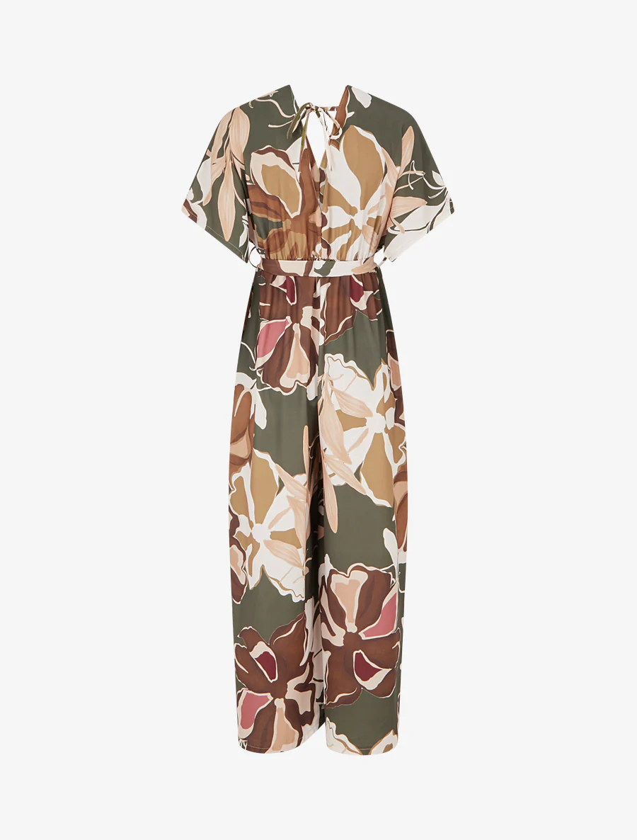 Bloemenprint jumpsuit met elastische tailleband - Kaki - Image 2