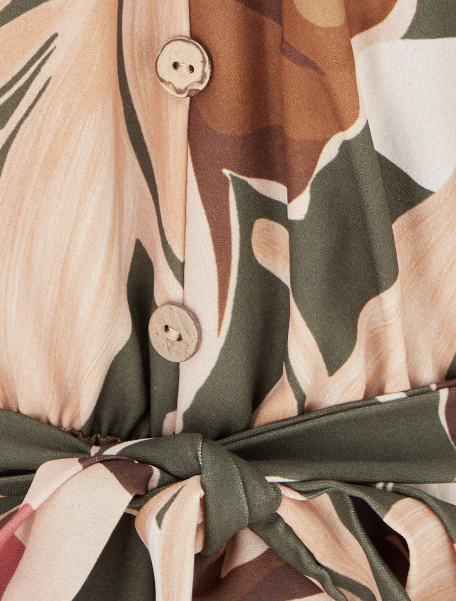 Bloemenprint jumpsuit met elastische tailleband - Kaki - Image 3