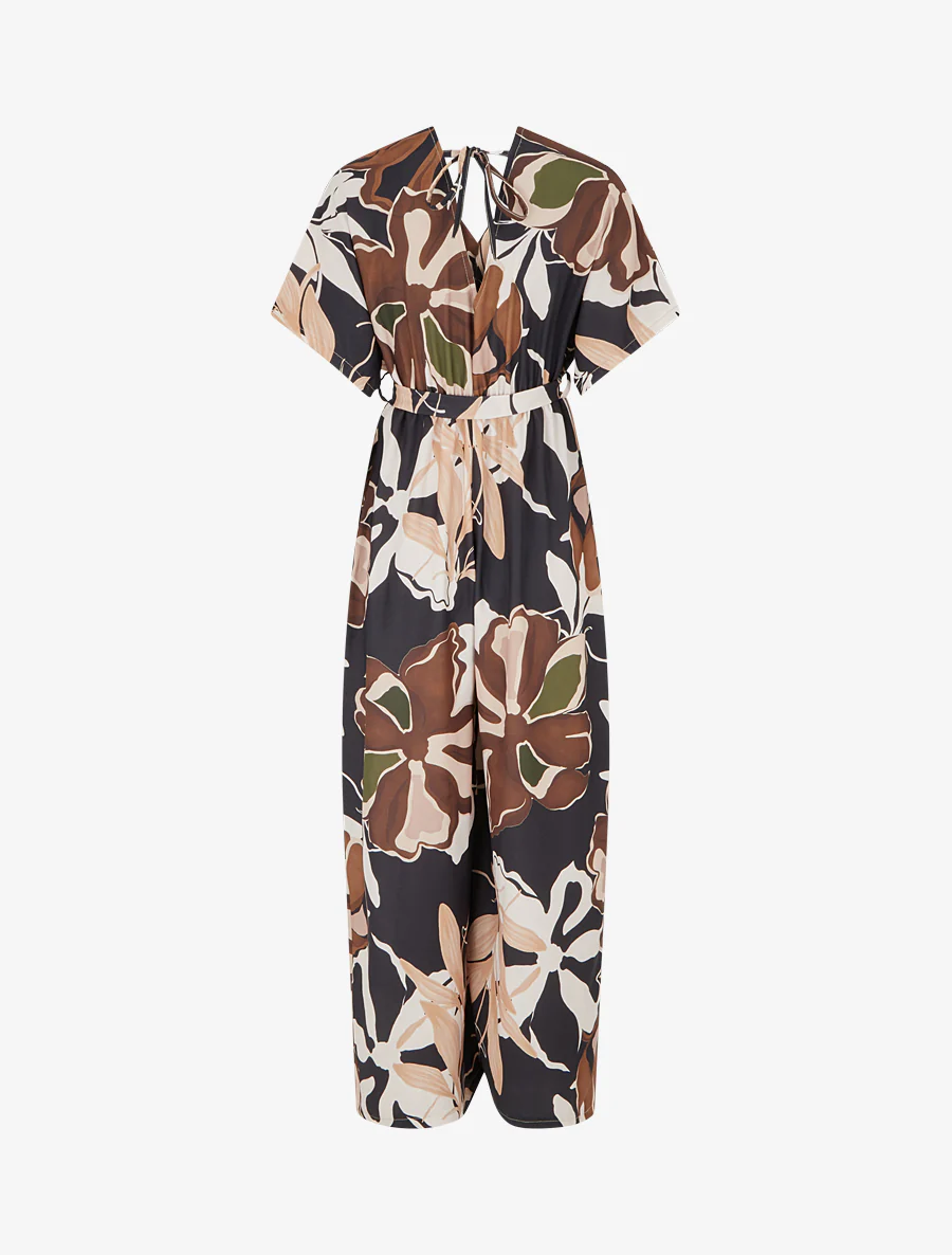 Bloemenprint jumpsuit met elastische tailleband - Zwart - Image 2