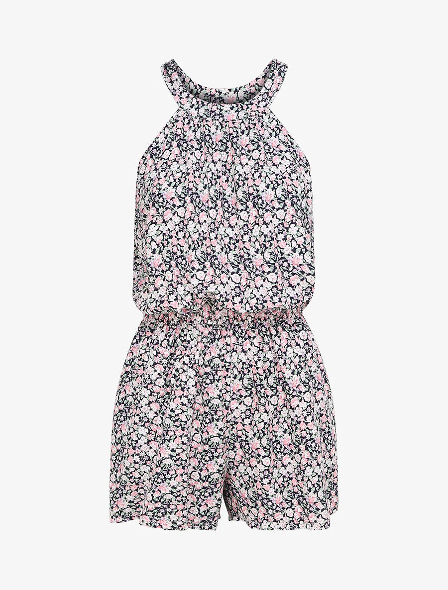 Bloemenprint korte broek - Donkerblauw