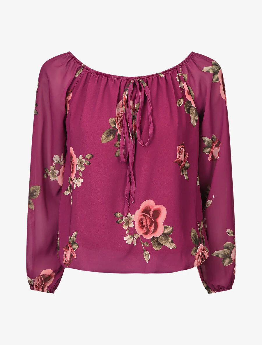 Bloes met grote bloemenprint en doorzichtige mouwen - Mauve