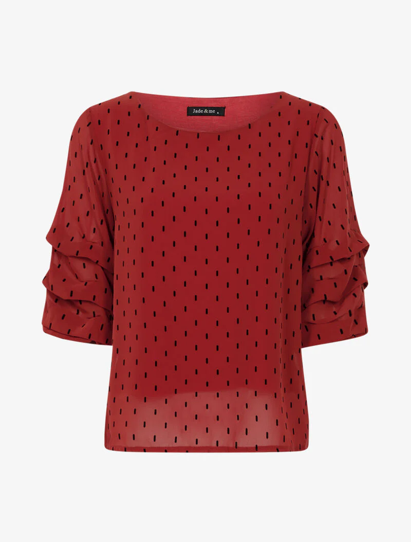Blouse van fijne voile met grafische stippen - oker