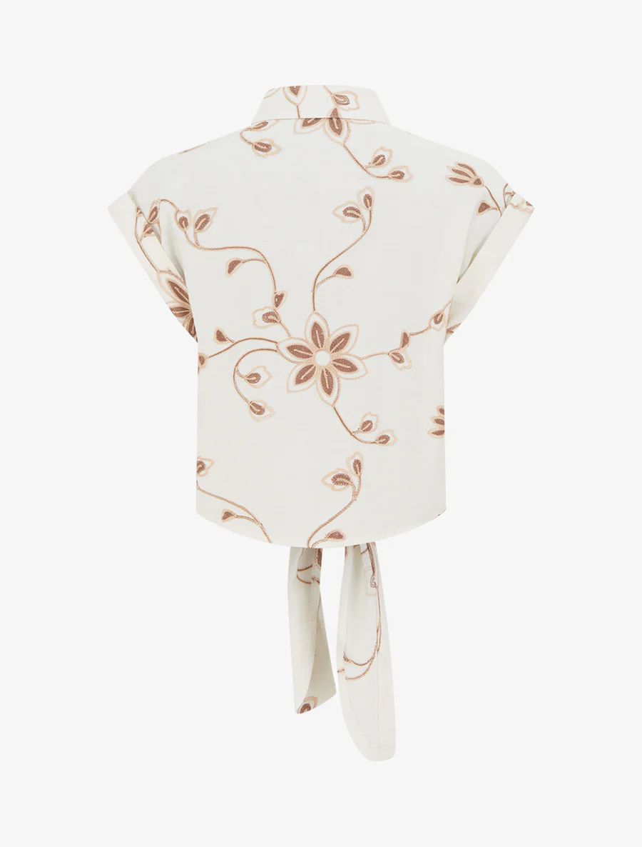 Blouse met bloemenborduursels om te knopen - Ecru - Image 2