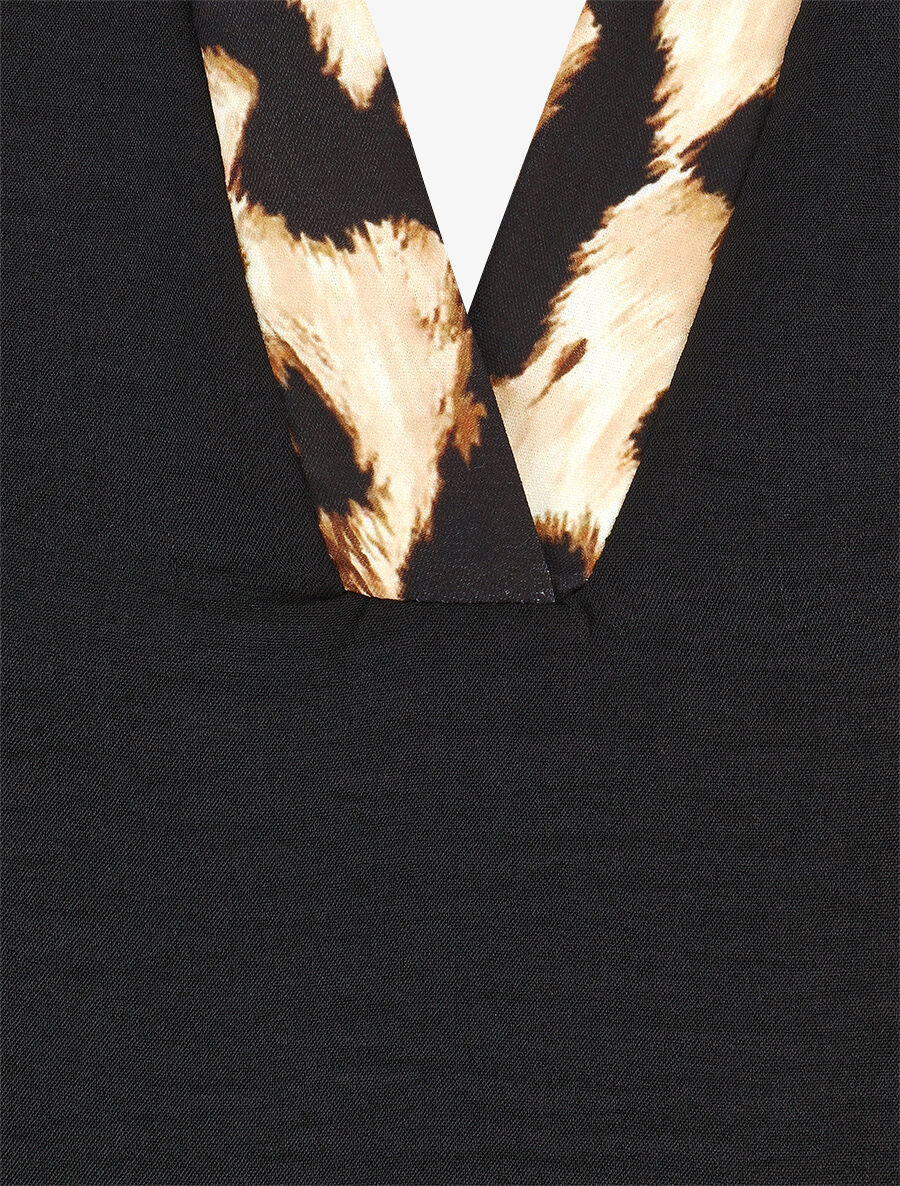 Blouse met boorden en luipaardprint - Zwart - Image 3