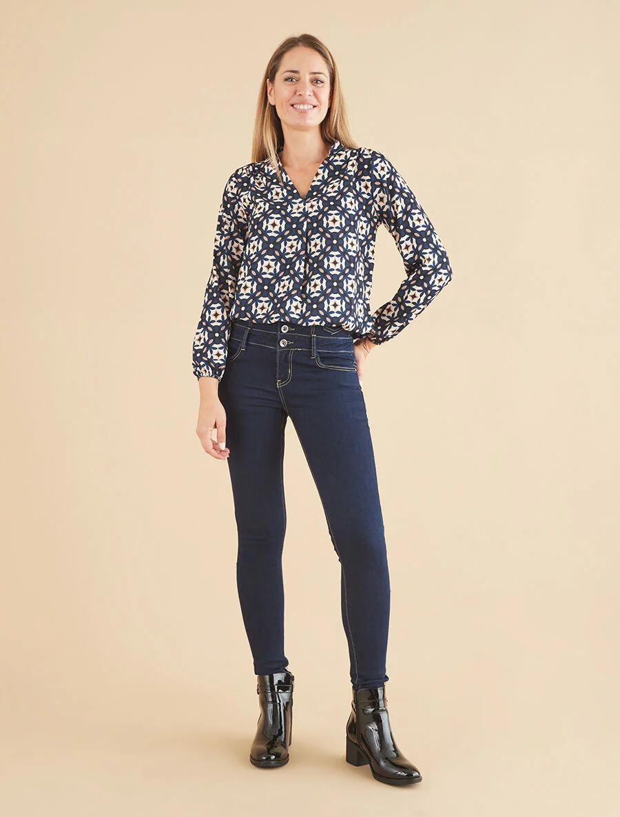 Blouse met grafische bloemenprint - Marineblauw - Image 4