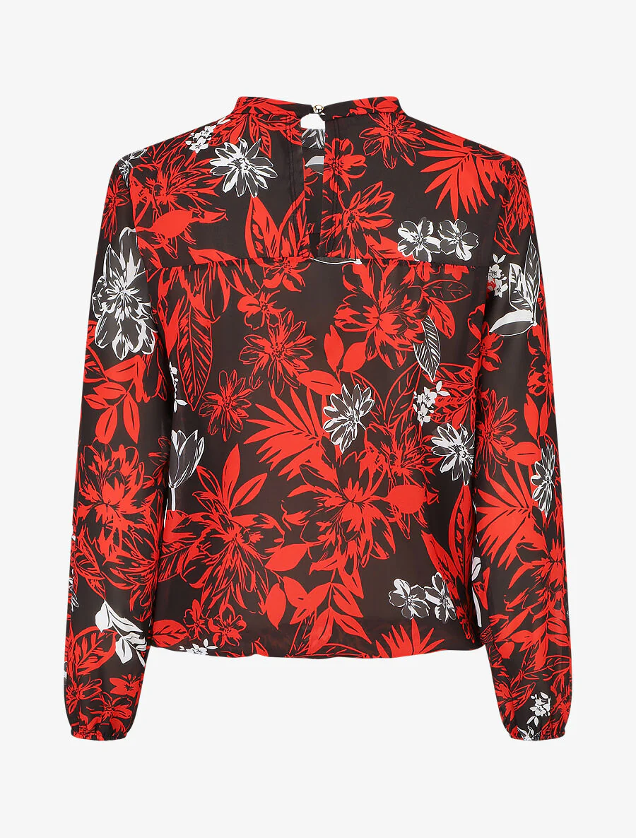 Blouse met lange mouwen. ronde hals en bloemenprint - Zwart/rood - Image 2