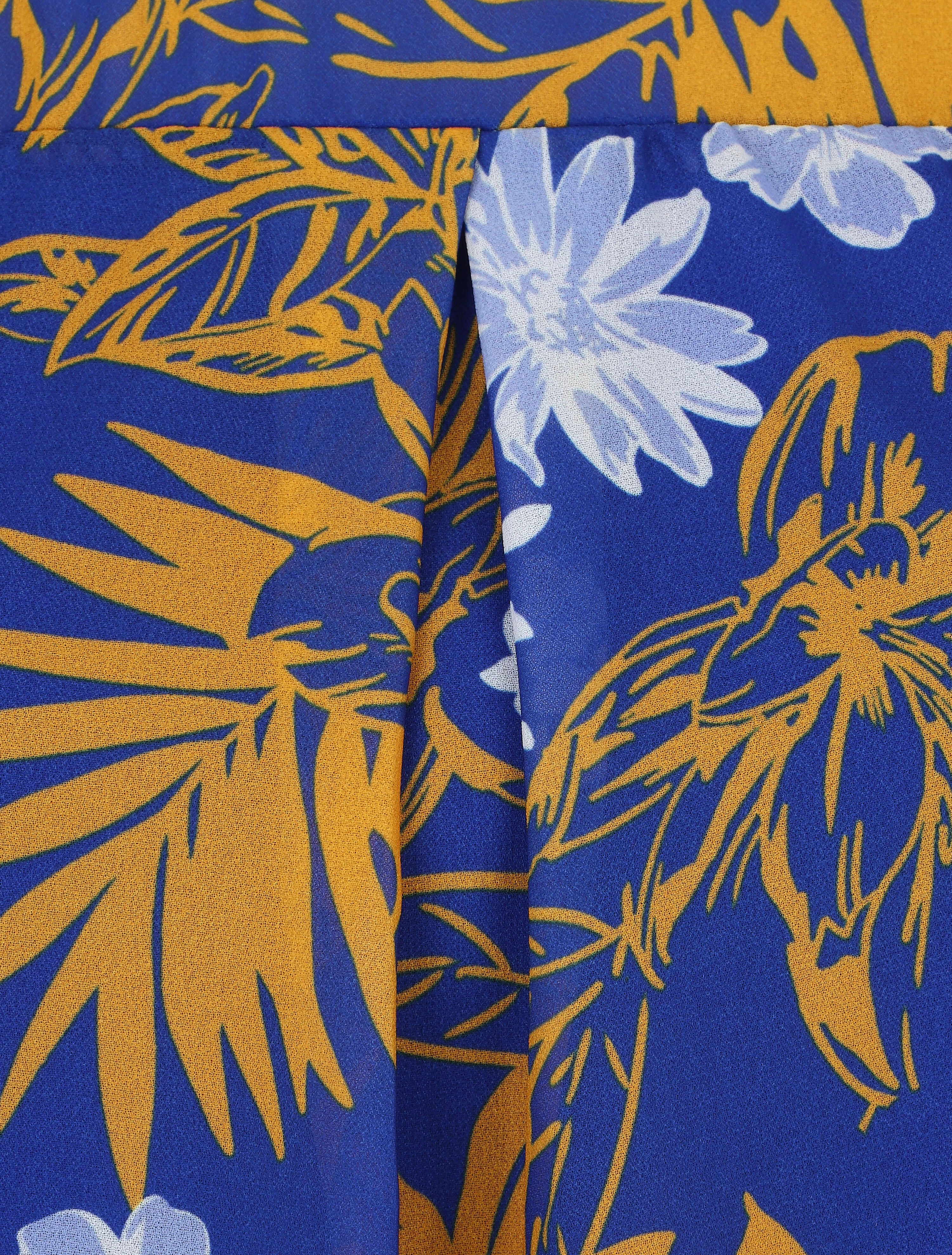 Blouse met lange mouwen. ronde hals en bloemenprint - Elektrisch blauw/geel - Image 3