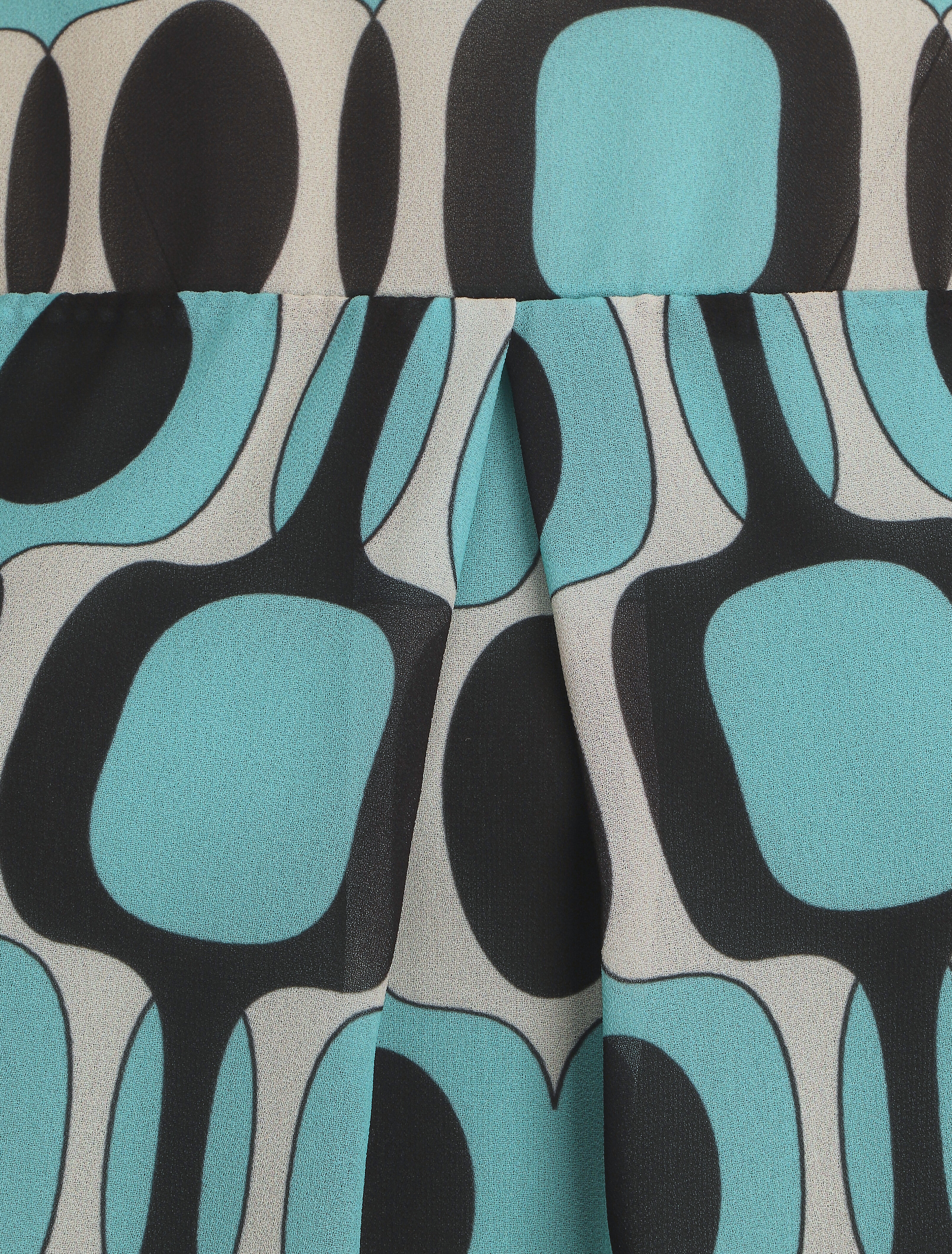 Blouse met lange mouwen. ronde hals en grafische 70's print - Lichtblauw - Image 3