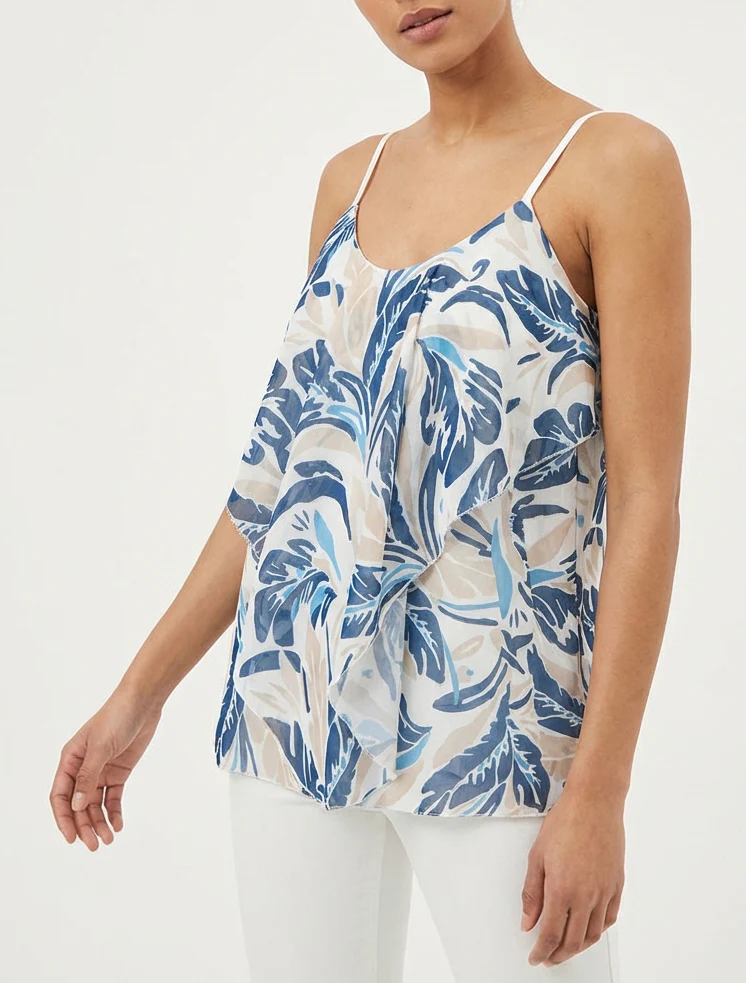 Blouse met ruches en bladenprint - Marine - Image 4