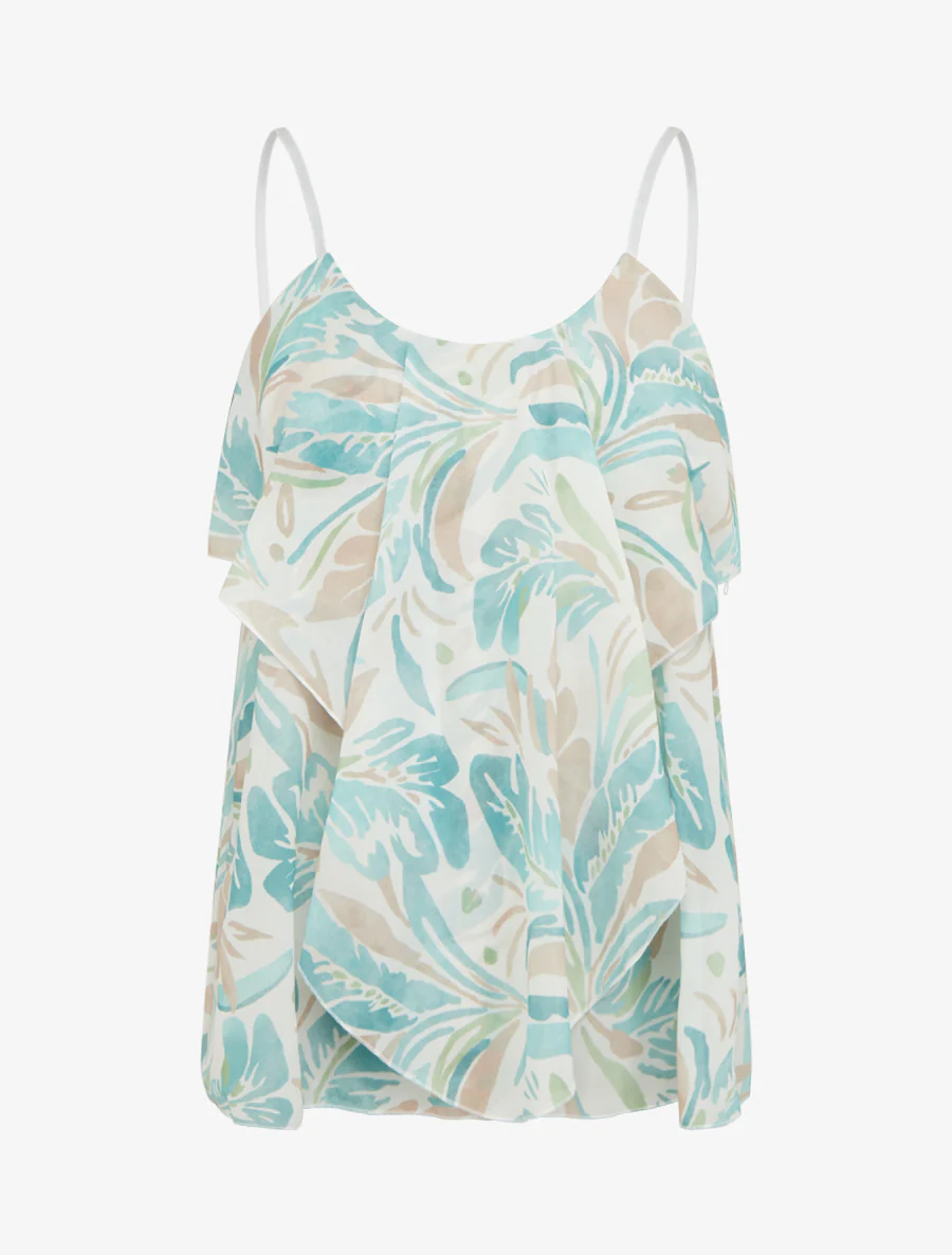 Blouse met ruches en bladenprint - Mintgroen