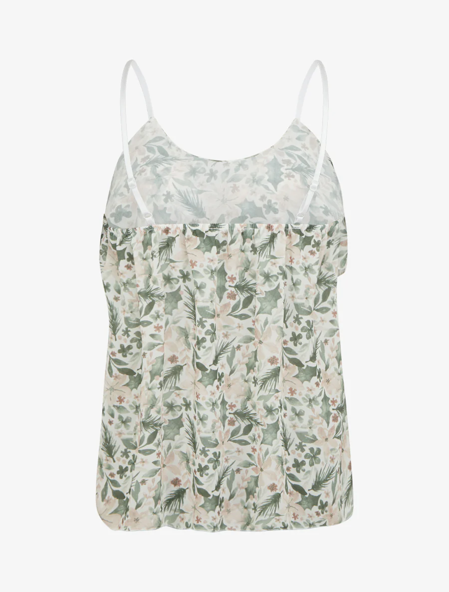 Blouse met ruches en bladprint. - Kaki - Image 2