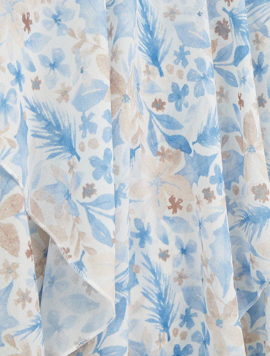 Blouse met ruches en bladprint. - Lichtblauw - Image 3