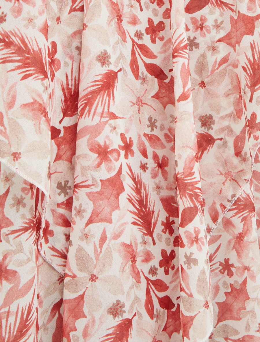 Blouse met ruches en bladprint. - Rood - Image 3