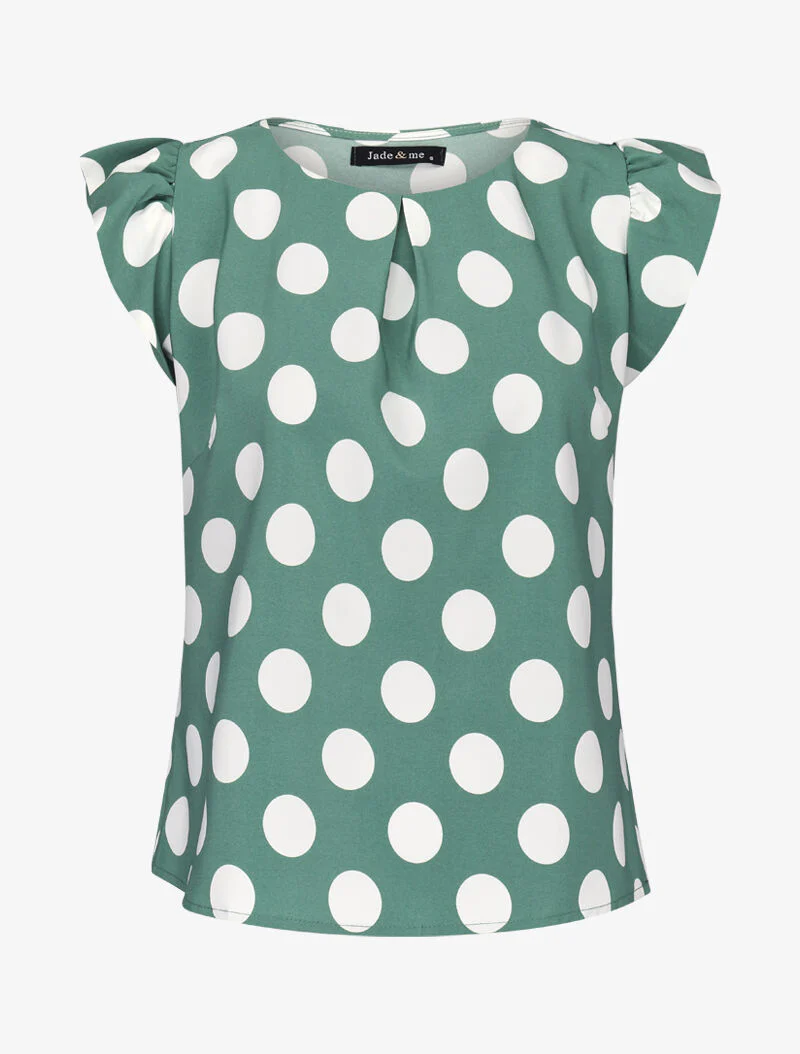 Blouse met stippen en gerimpelde mouwtjes - groen